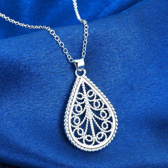 Mikaela Lane Filigree 925 Sterling Silver Teardrop Necklace Earrings Gift Set - Picture 3 of 9